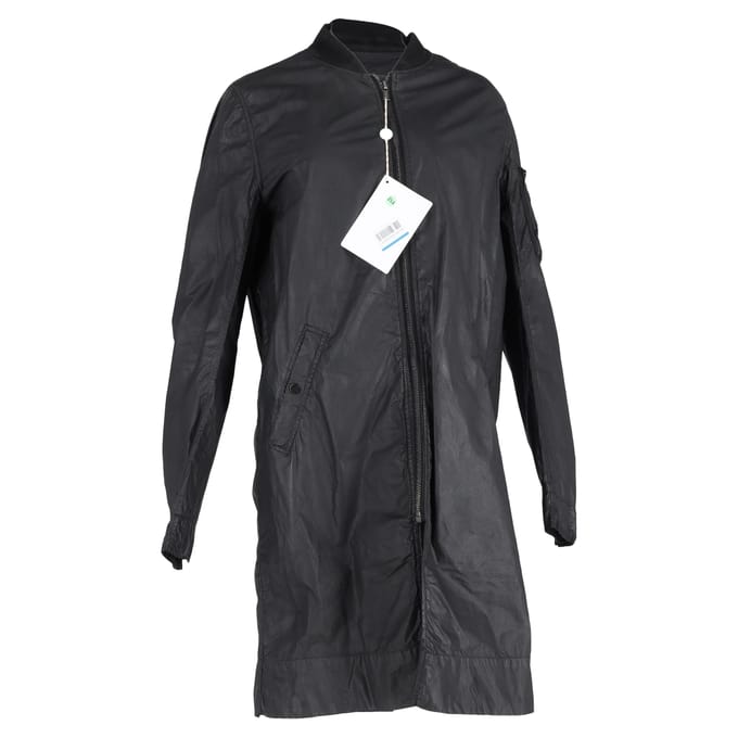 Rick Owens DRKSHDW lange jas met rits in zwart polyamide