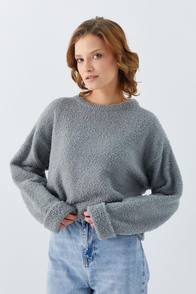 Pluche Textuur Crop Trui
