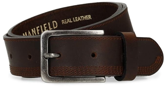 Manfield - Heren - Donkerbruine leren riem - Maat 085