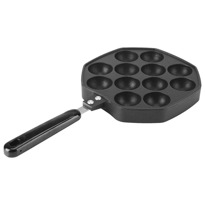 Plaque de Grill Takoyaki en Aluminium Antiadhésif 12 Cavités Boule de Poulpe Crêpière Moule de Cuisson blanc
