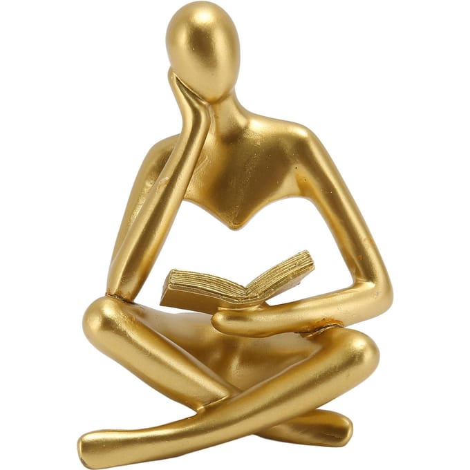 Penseur Statue de Lecture Résine Figurine Assise Ornement d'Art Abstrait pour Salon Meuble or