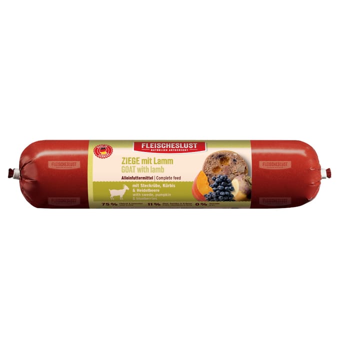 Fleischeslust Classic 8 x 400 g - Geit met lamsvlees, koolraap, pompoen en bosbessen.