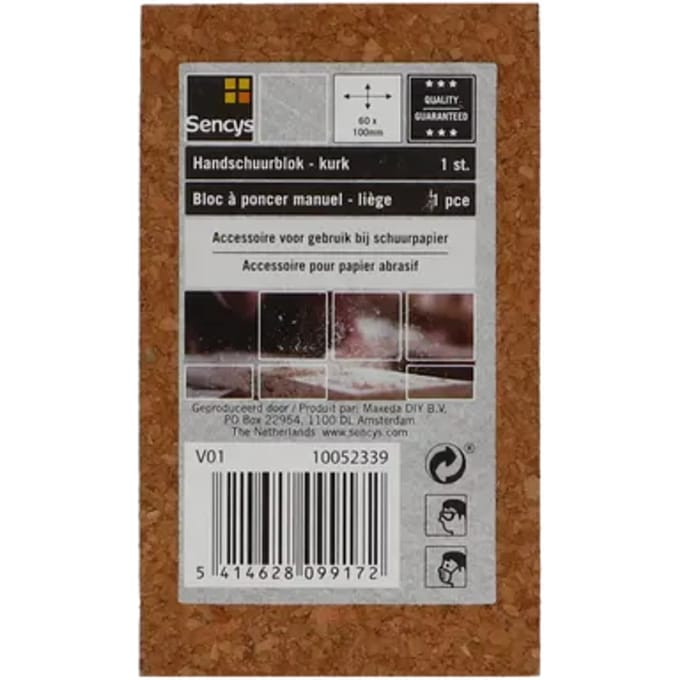 Sencys Schuurpapier - Kurk - 100x60x25mm - 1 Stuks