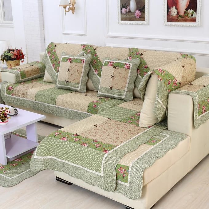 Vier Seizoenen Koreaanse Echte Patchwork Stof Strik Sofakussen Eenvoudig Antislip Combinatie Sofa Zitkussen met Golfrand 40*60 gray
