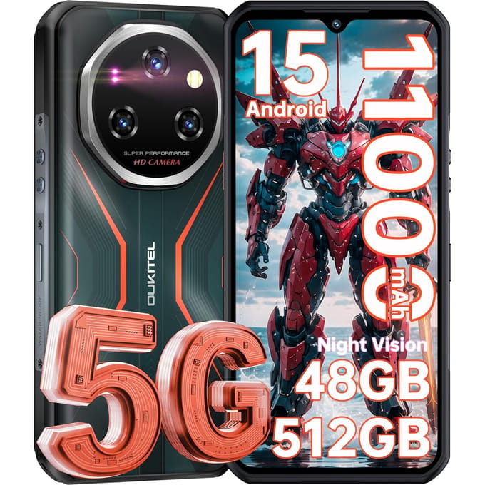 OUKITEL WP55 Pro 5G Mobiele Telefoon 48GB+512GB/2TB 11000mAh 6.6  Scherm 108MP Android 15 oranje