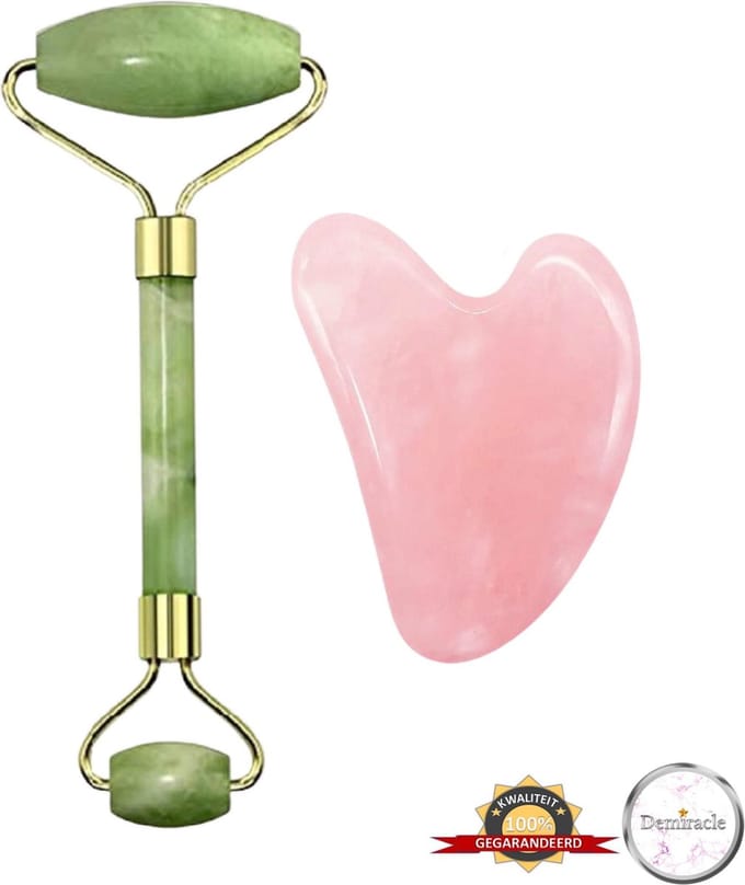 Demiracle® Face Roller & Gua Sha Schraper  – Jade – Rose Quartz –  Face Rollers – Gezichtsmassage – Massagetools – Massage - Ontspanning – Kwaliteit
