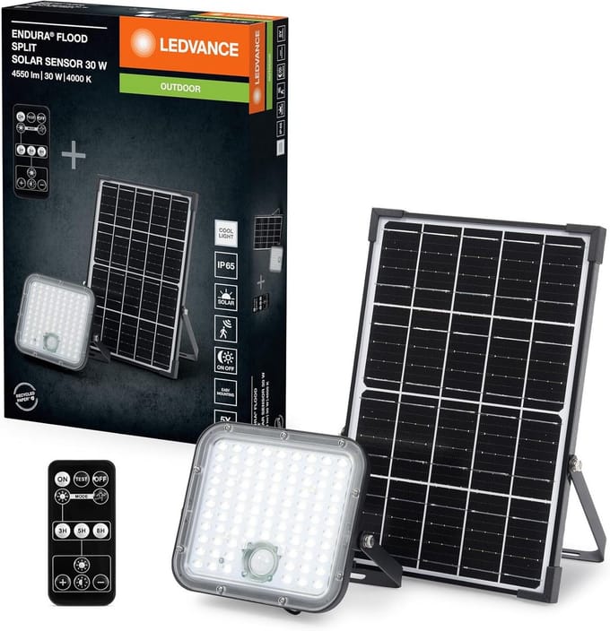 Led Solar Lamp - Buitenlamp Sensor - Tuin Verlichten - Flexibele Plaatsing - 30 Watt - Zwart