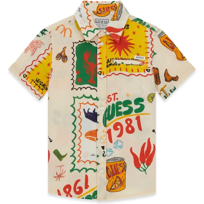 Korte mouwen viscose popeline shirt voor kinderen Guess