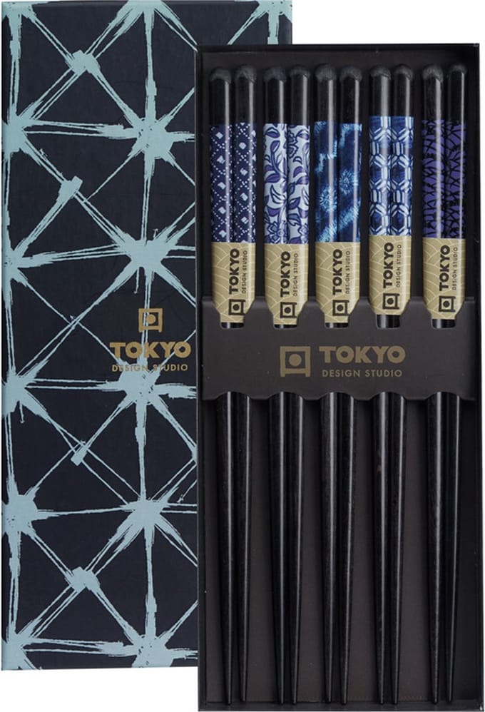 Tokyo Design Studio - Eetstokjes Geschenkset - Blue Mixed Designs - 5 Paar - 22,5 cm
