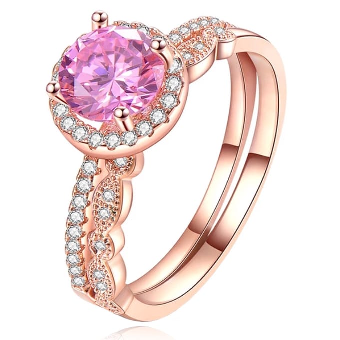 Set van 2 Rose Vergulde Dames Ringen met Zirkonia-18mm
