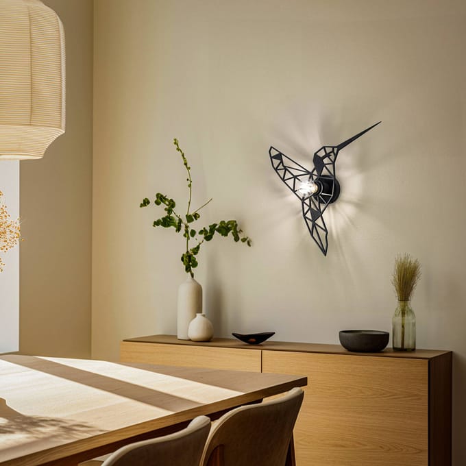 Opviq Wandlamp W-053 Lasercut, zwart vogelontwerp