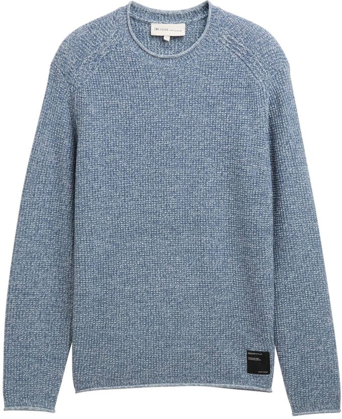 Tom Tailor Denim - Gebreide trui in gemêleerde look - Maat S - denim blue white mouline