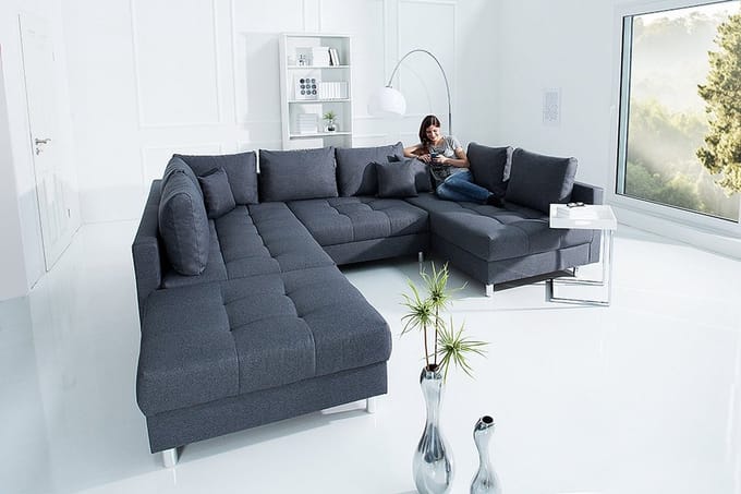 Hoekbank Zenith wooneiland donkergrijs - Hoeksalon U vorm met Poef hocker
