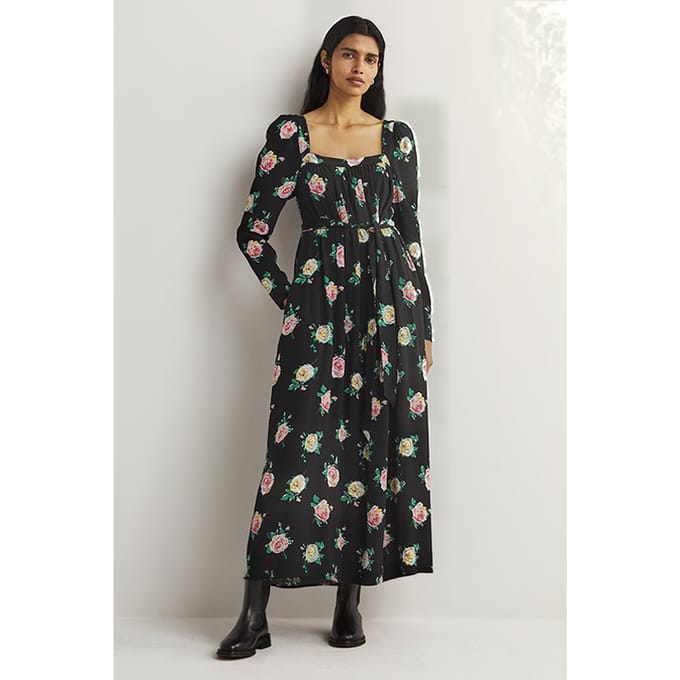 Boden Square Neck Maxi Dress Blk Maat: 8P | Maxi Jurken Outlet | Dames