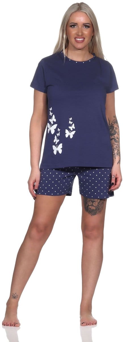 Normann damespyjama shorty met korte mouwen en korte pyjamabroek in stippenlook