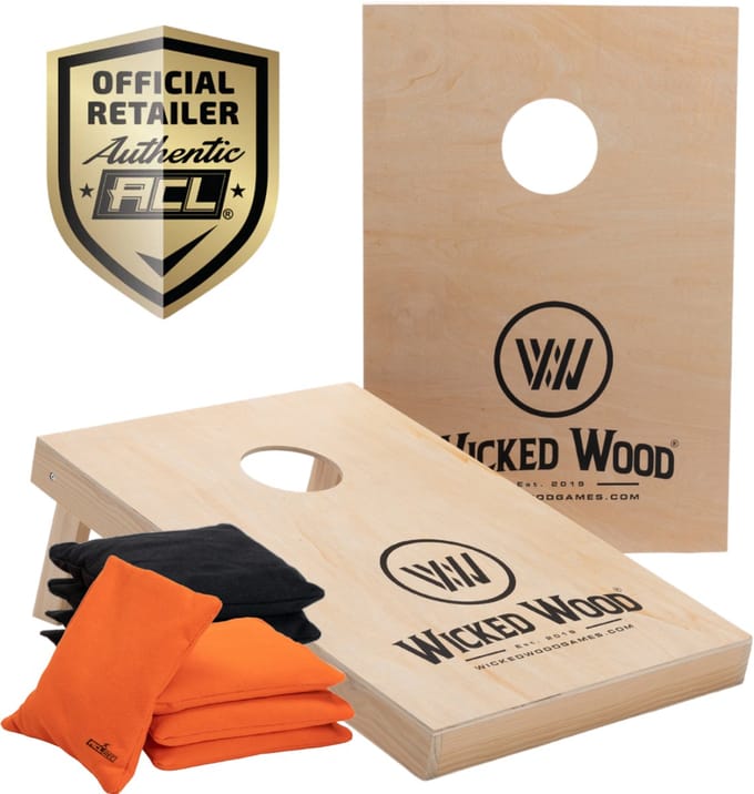 Wicked Wood Games ACL REC Cornhole Set - 100% Echt Hout - 90x60 cm - 2 Boards & 8 Zakjes