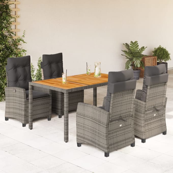 vidaXL - 5-delige - Tuinset - met - kussens - poly - rattan - grijs