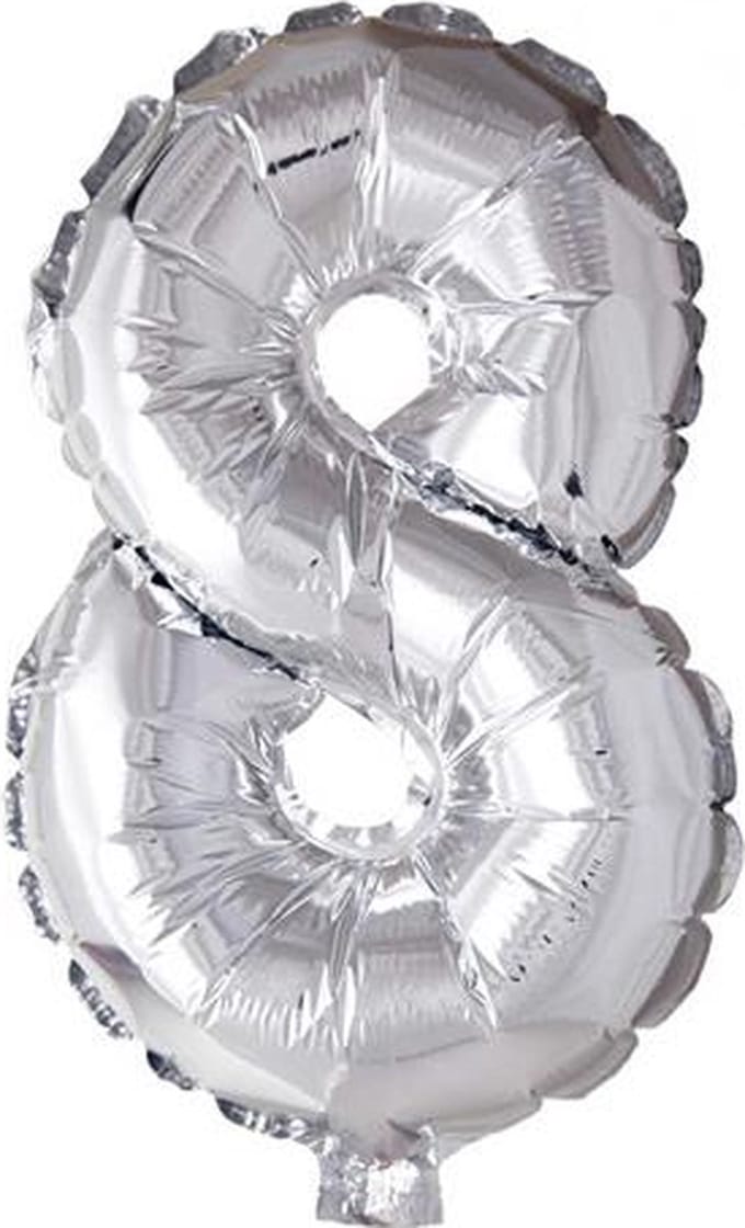 Folie ballon cijfer 8 zilver 40cm
