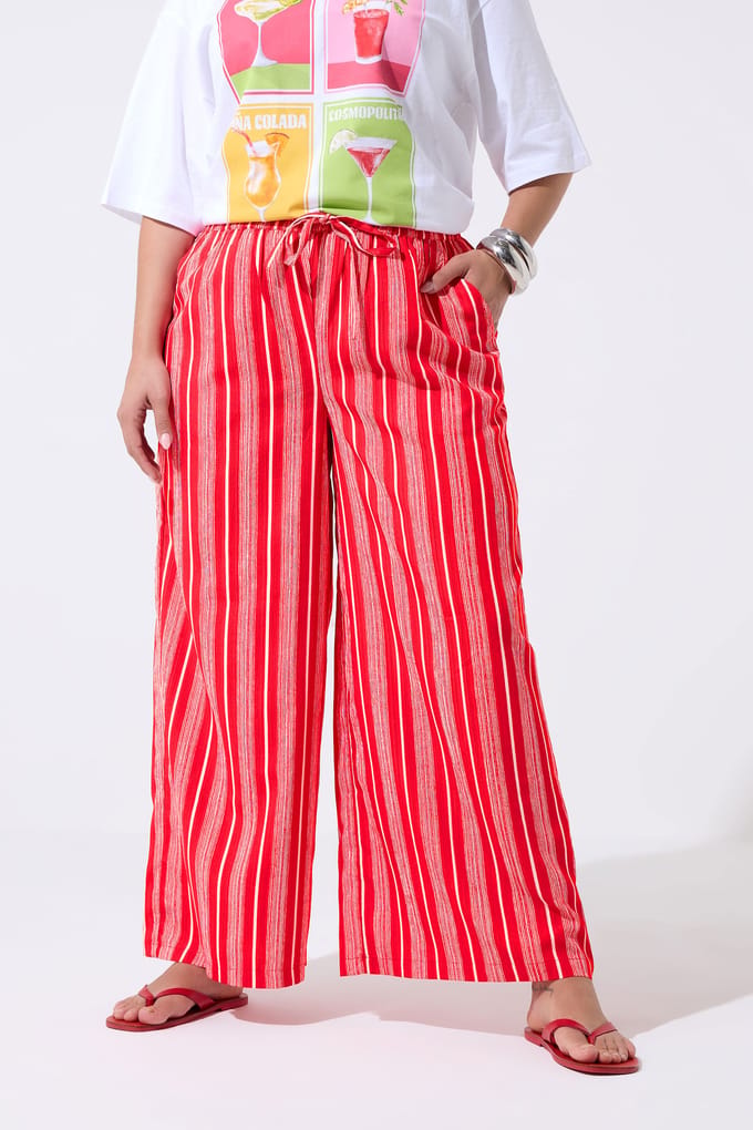 Limited Collection Rode Gestreepte Crinkle Broek Met Wijde Pijpen Size 44
