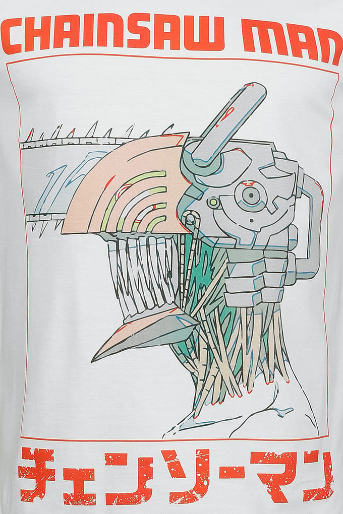 Chainsaw Man - Anime T-shirt - Three Tone Chainsaw - S tot XXL - voor Mannen - wit