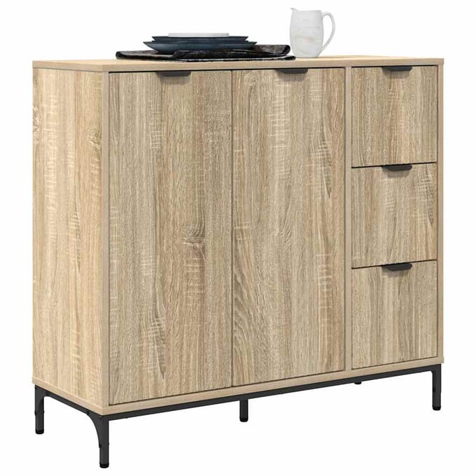 vidaXL - Dressoir - Sonoma - Eik - 89,5 - x - 33 - x - 82 - cm - Bewerkt - hout