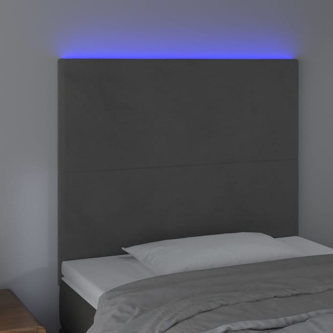 vidaXL - Hoofdbord - LED - 90x5x118/128 - cm - fluweel - donkergrijs
