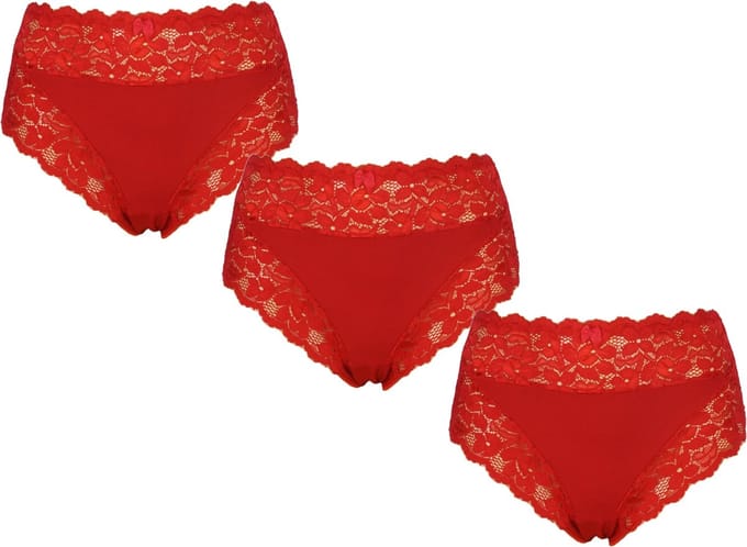3-Pack Dames tailleslips JC met kant H805 Rood - Maat XXL