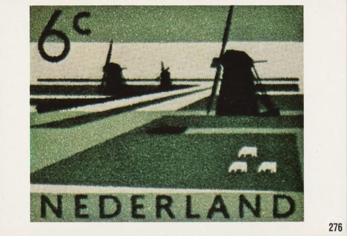 Briefkaart met afbeelding Polderlandschap met molen postzegel