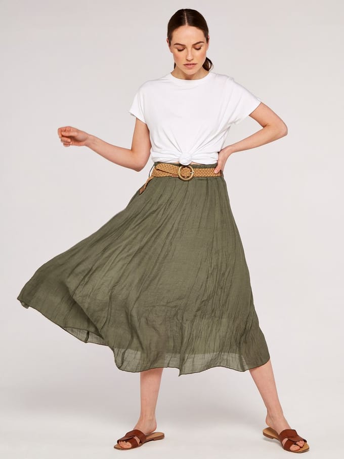 Glanzende midi-rok met kreukeffect