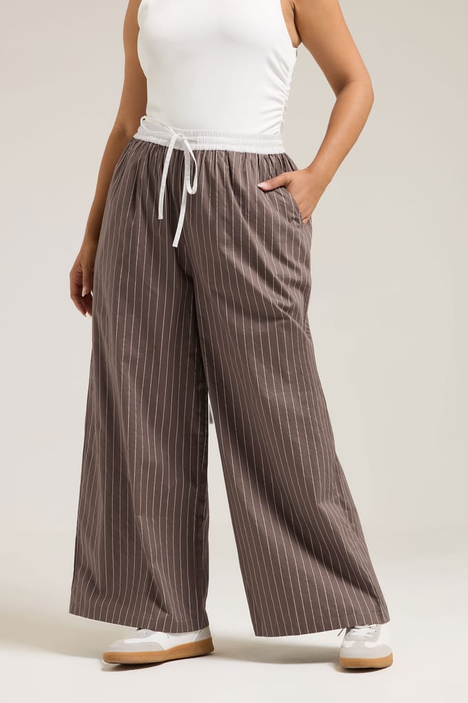 Yours Bruine Gestreepte Wijde Broek Size 42