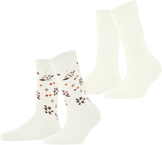 Esprit Flower Rib 2-Pack gedessineerd katoen multipack sokken dames wit - maat 35-38