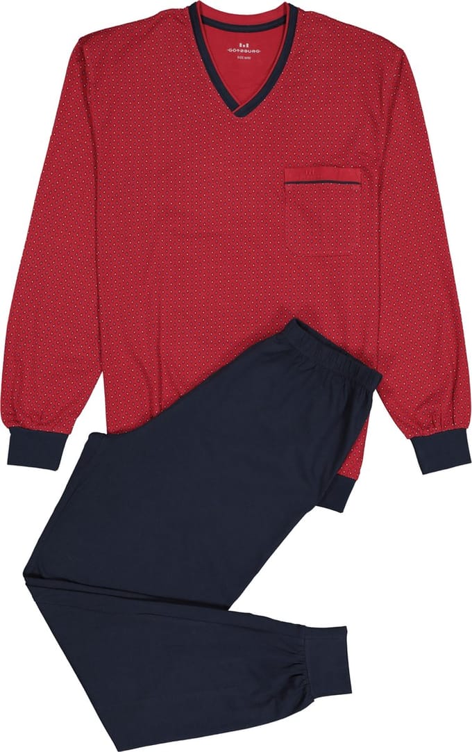 Gotzburg heren pyjama - V-hals - rood met blauw en wit dessin