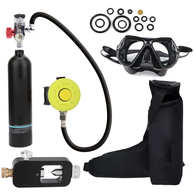 1L Draagbare Onderwater Ademhaler Duikfles Snorkelen Zuurstoftank Duikuitrusting Kit Black