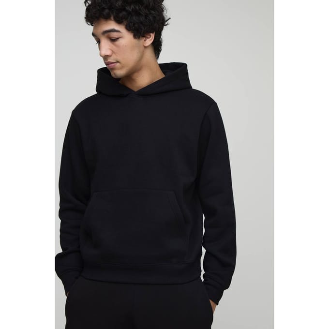 Basis hoodie in een boxy pasvorm, om over het hoofd te trekken | Black | Size Medium