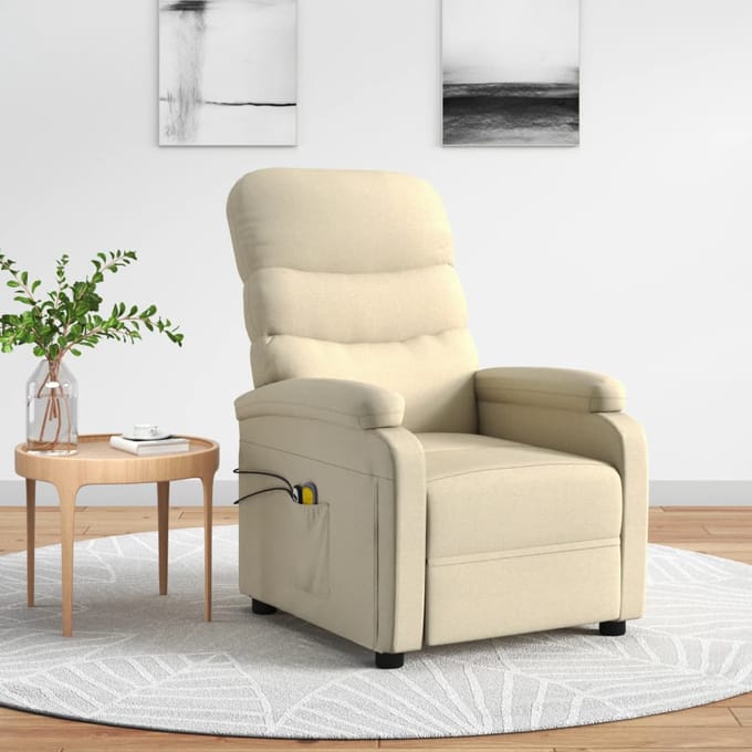 vidaXL Massagestoel elektrisch stof crèmekleurig