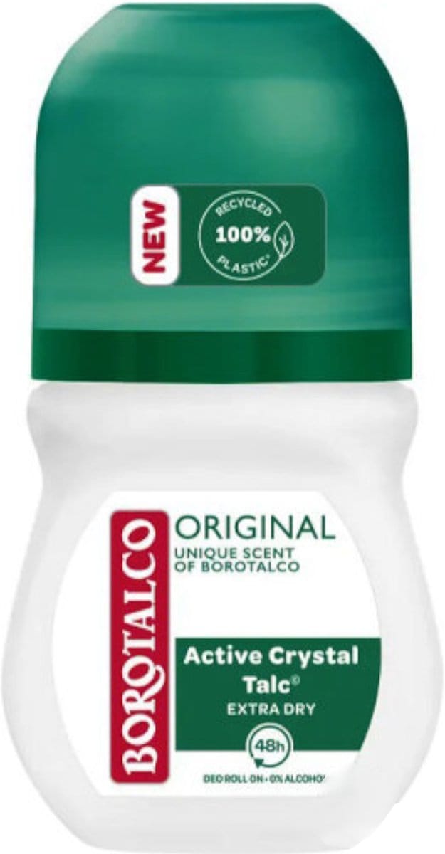 Borotalco - Deodorant Roller - Original - Active Crystal Talc - 0% Alcohol - 50 ml