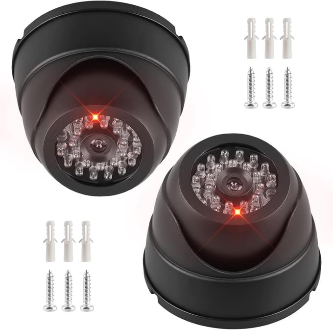 Dummy Camera - Nep Camera - Beveiliging Verbeteren - Knipperend Rood Licht - 2 stuks - Zwart