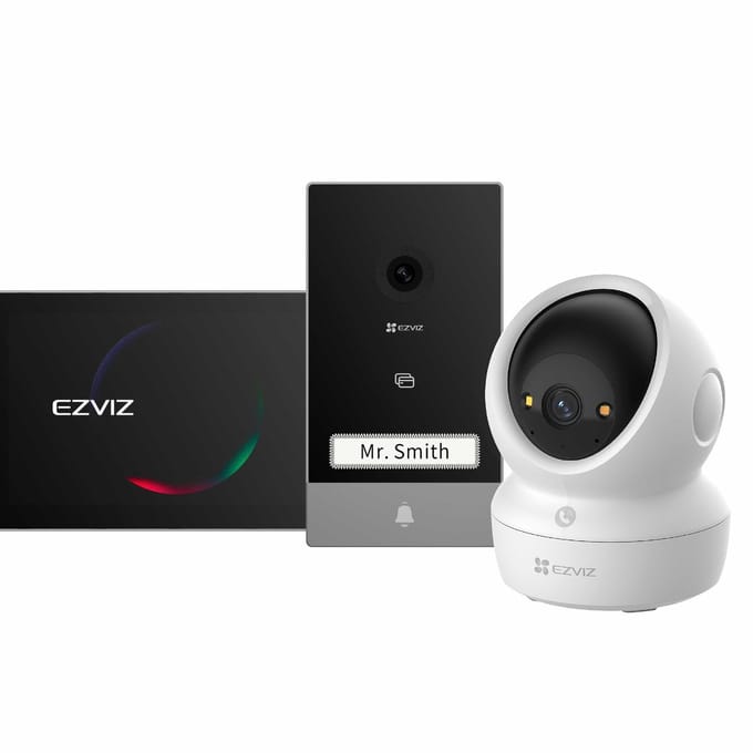 EZVIZ Smart Security Kit – H6C G1 3K Binnencamera + HP7 Videodeurbel - 360° Pan & Tilt - Patrol Mode & Human Detection - MicroSD & Cloud