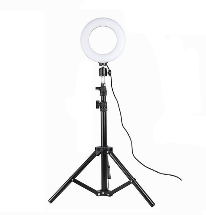 Draaibare lichtring met voet, LED, 20 cm - zwart