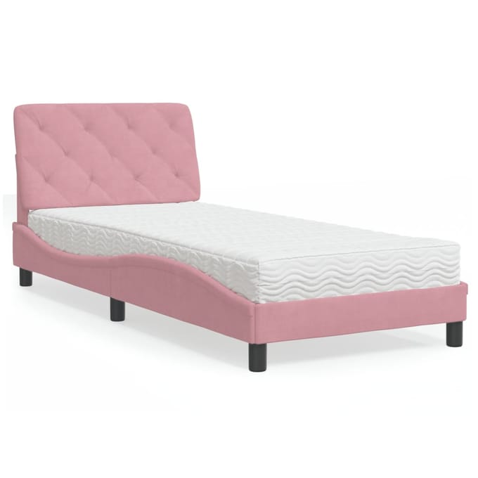 vidaXL - Bed - met - matras - fluweel - roze - 90x190 - cm