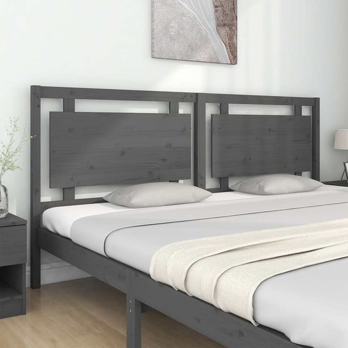 vidaXL - Hoofdbord - 205,5x4x100 - cm - massief - grenenhout - grijs