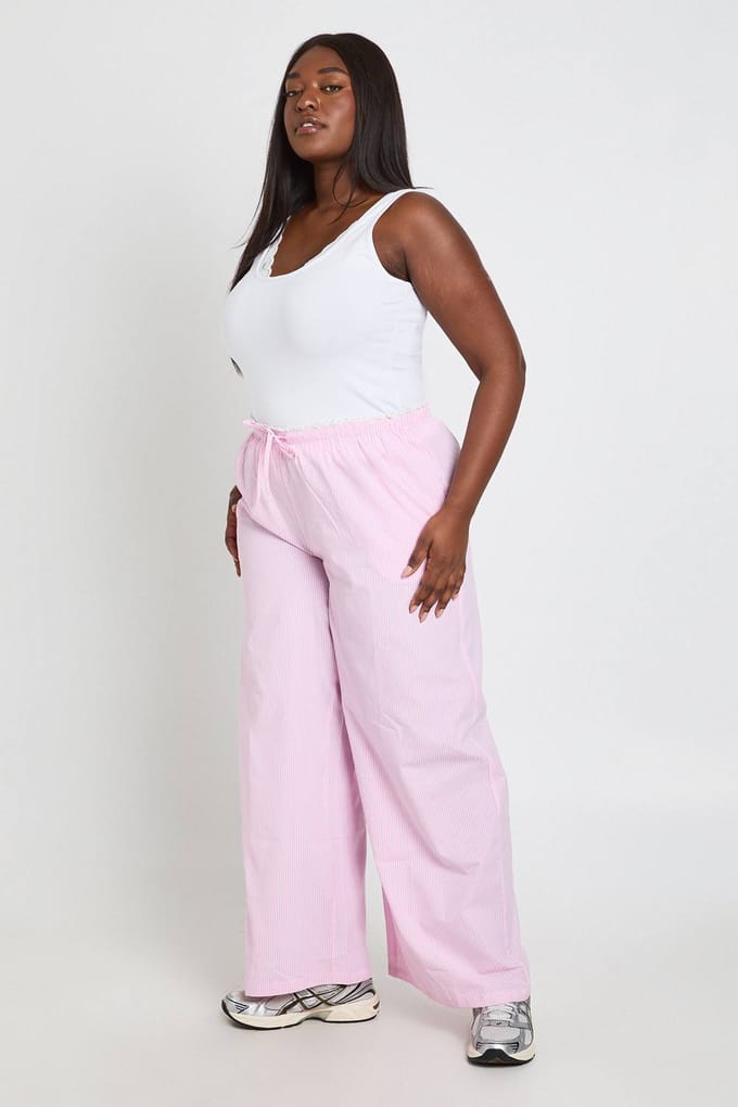 boohoo Dames Plus Broek Met Kantafwerking | Roze | Maat: 44