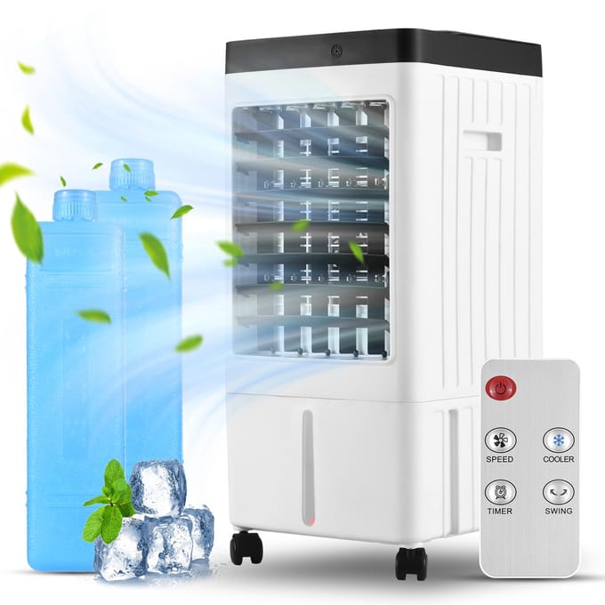Verdampingsluchtkoeler 100 graden oscillatie moeraskoeler met afstandsbediening / 2 ijsboxen / 2,11 gal Remote Control EU Plug zwart/wit