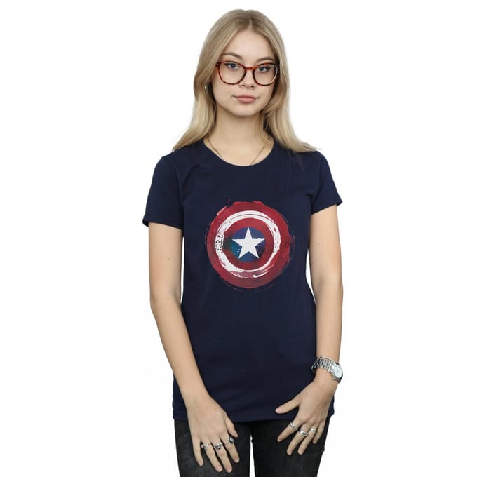 Marvel Dames/Dames Captain America Splatter Shield Katoenen T-Shirt (Marineblauw)