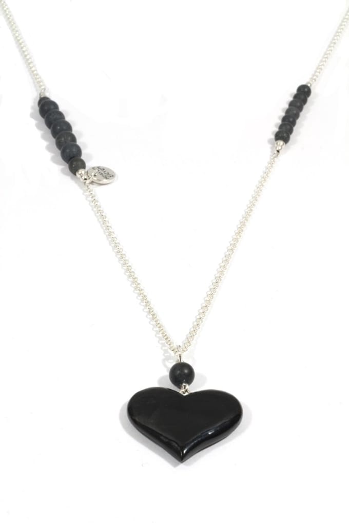 Heaven Eleven dames Ketting zilver plating - onyx matte kralen - zwart hertegewei hart