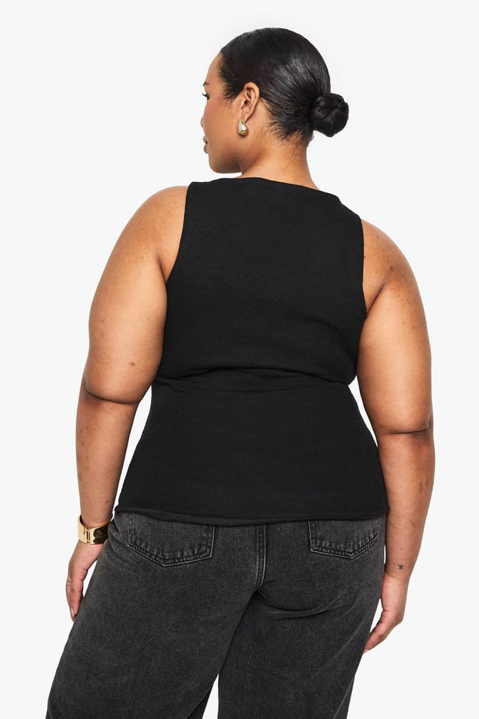 boohoo Dames PLUS GEBREIDE VEST MET DRUKKNOPEN | Zwart | Maat: 52