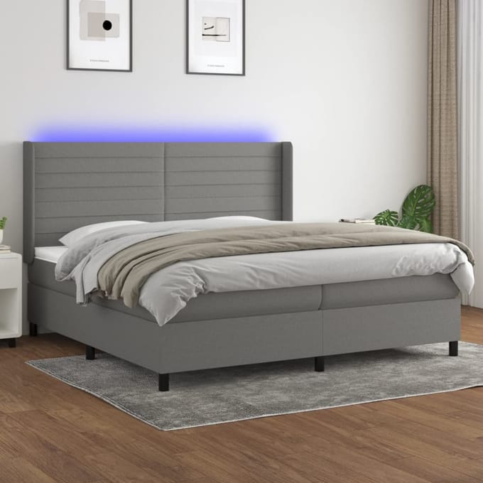 vidaXL - Boxspring - met - matras - en - LED - stof - donkergrijs - 200x200 - cm