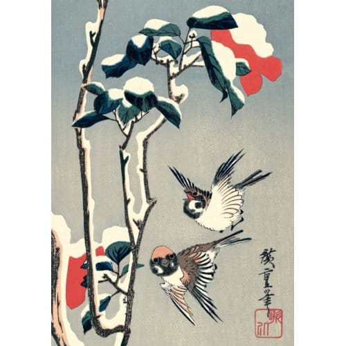 Journal Sparrows And Camellia In Snow By Hiroshige, Lined Pb - Journal