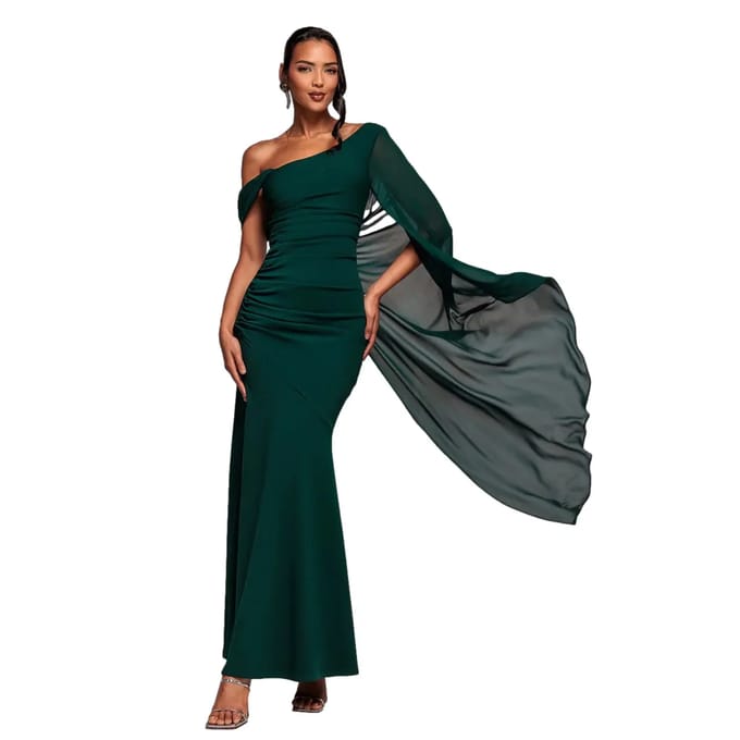 Asymmetrische Chiffon en Scuba Jurk Dames Goddiva Maxi