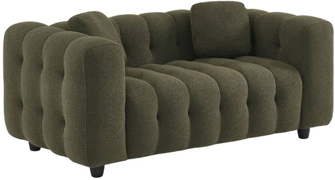 sweeek - 2-zitsbank in gestoffeerde bouclé met eucalyptushout en multiplex onderstel